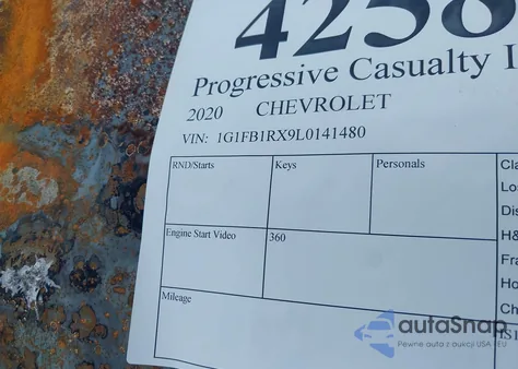 2020 Chevrolet Camaro Rwd 1Lt from USA, damaged, VIN 1G1FB1RX9L0141480